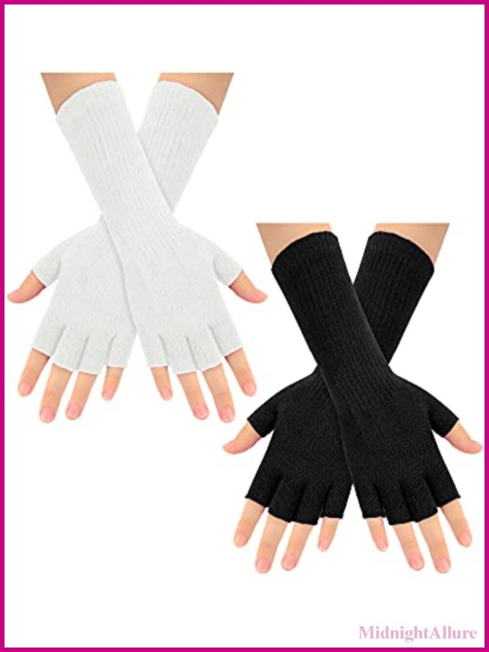 2 Pair Fingerless Gloves Acrylic Long Knit Arm Warmers Stretchy